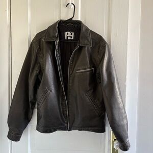 Pull&Bear Men's Black Bomber-Style Leather Jacket
